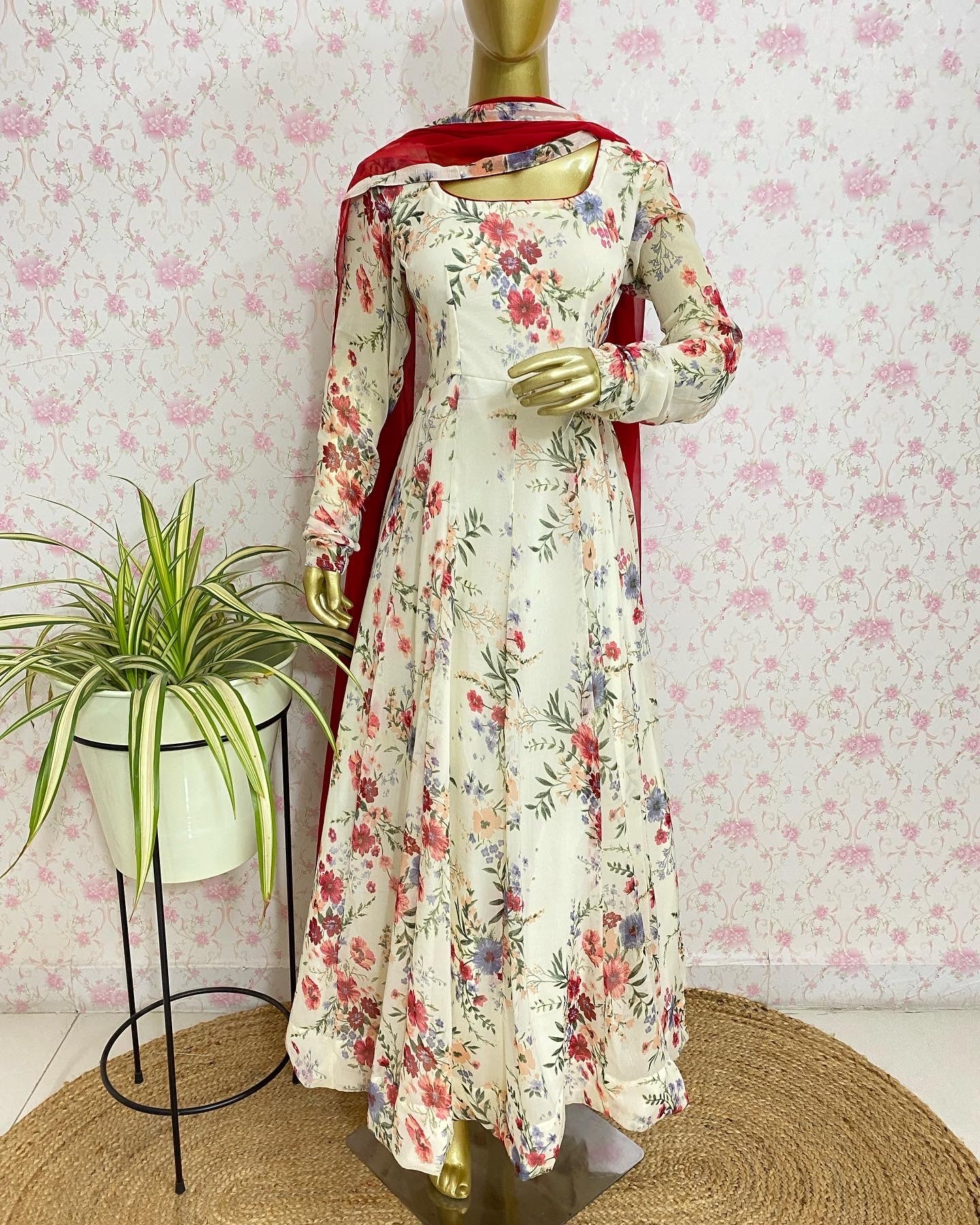 Cream floral chiffon set