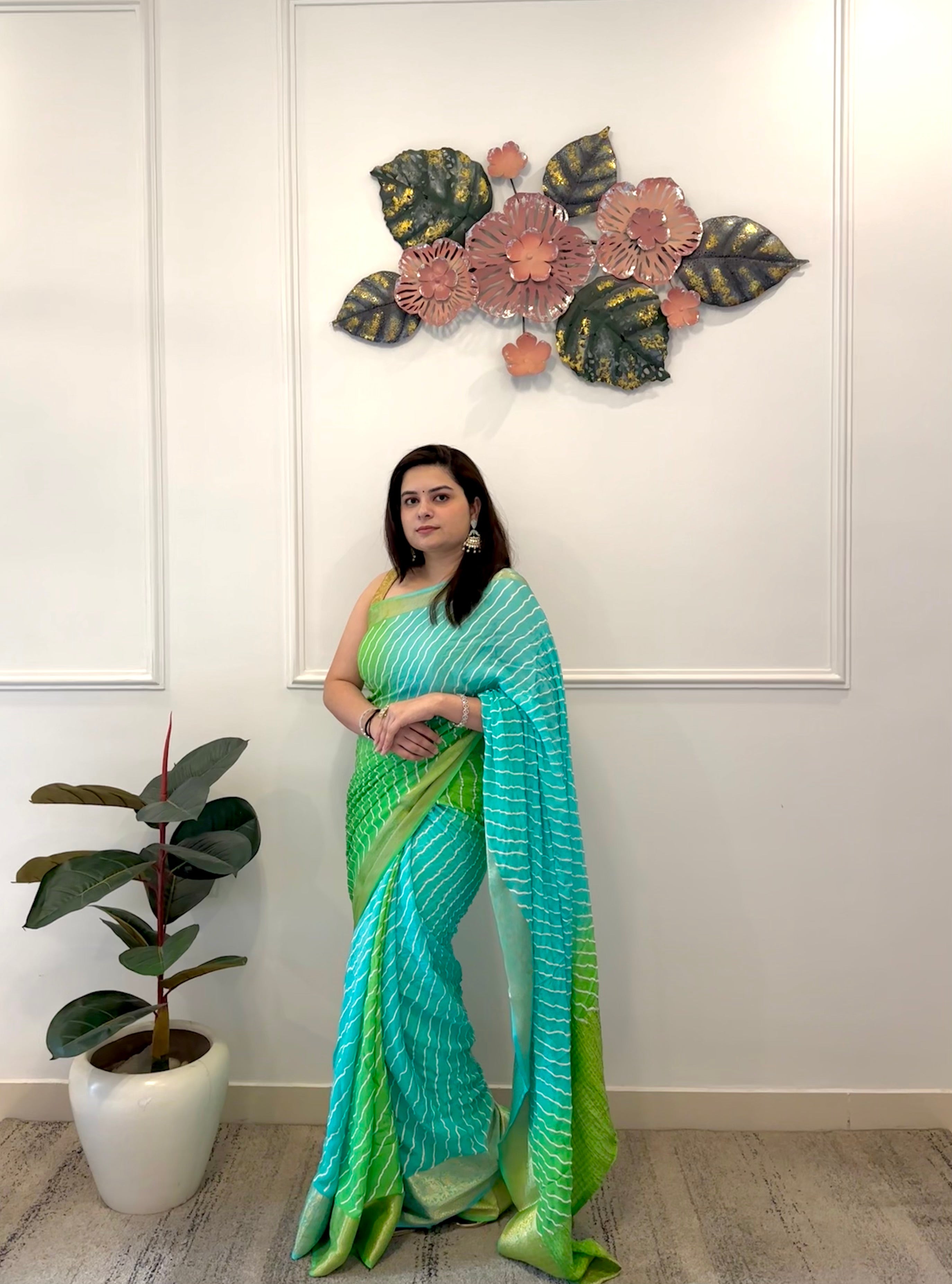 Peacock shaded chinon saree - kasumi.in