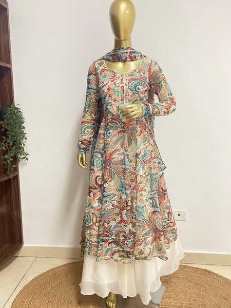 Cream anarkali skirt set