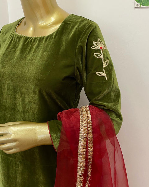 Olive velvet kurti