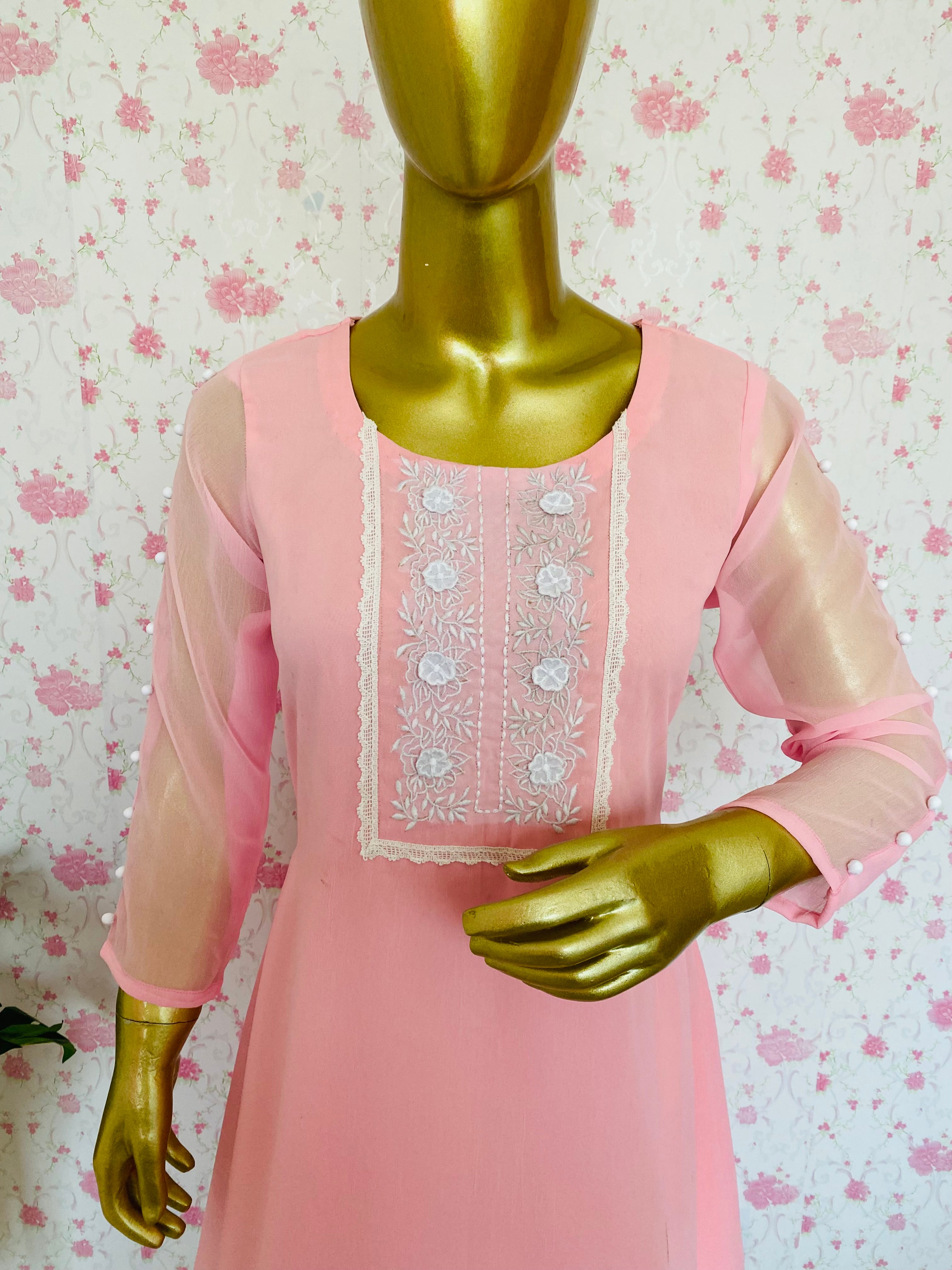 Baby pink embroidered kurti - kasumi.in