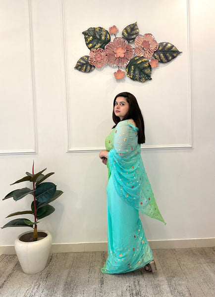 Peacock chiffon gota work saree