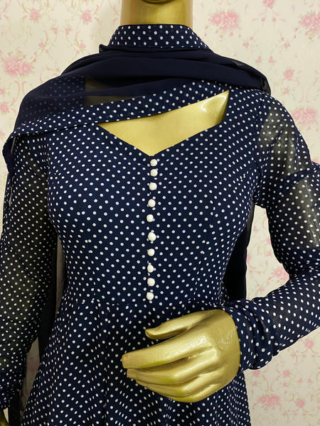 Blue polka chiffon dress