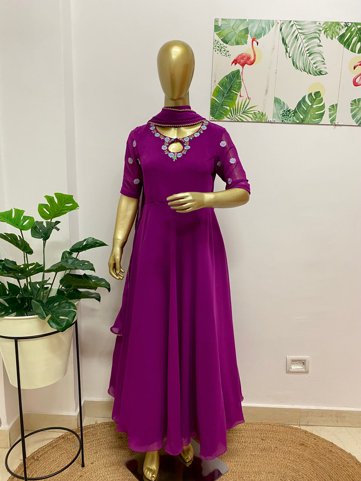 Brinjal embroidered dress - kasumi.in
