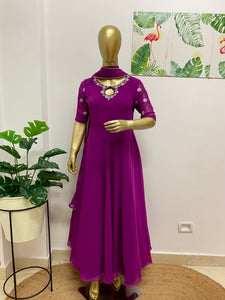 Brinjal embroidered dress