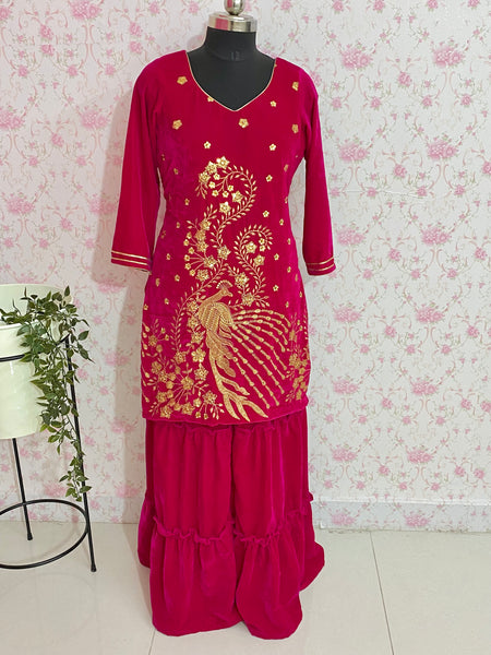Magenta velvet suit set