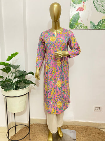 Pink handblock kurti
