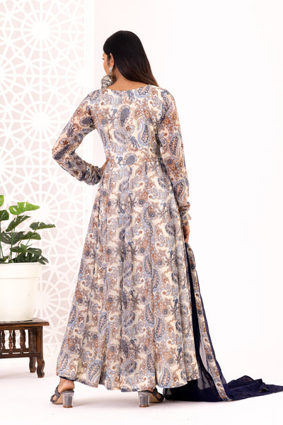 Cream printed anarkali