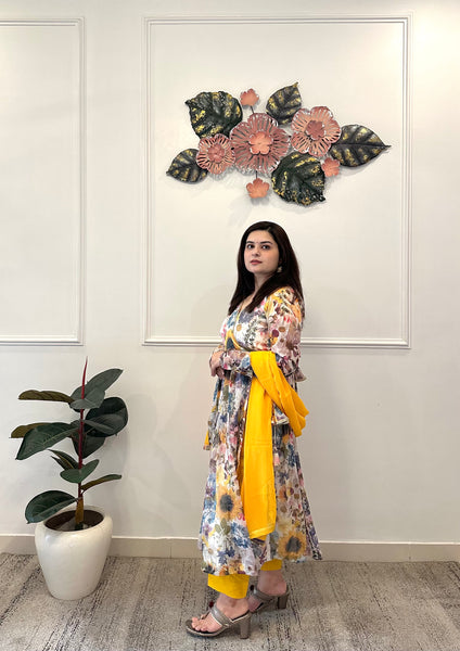 Floral printed lurex suit set