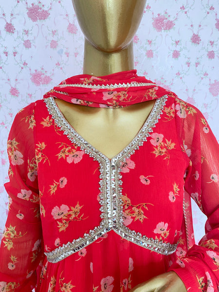 Carrot red party wear anarkali
