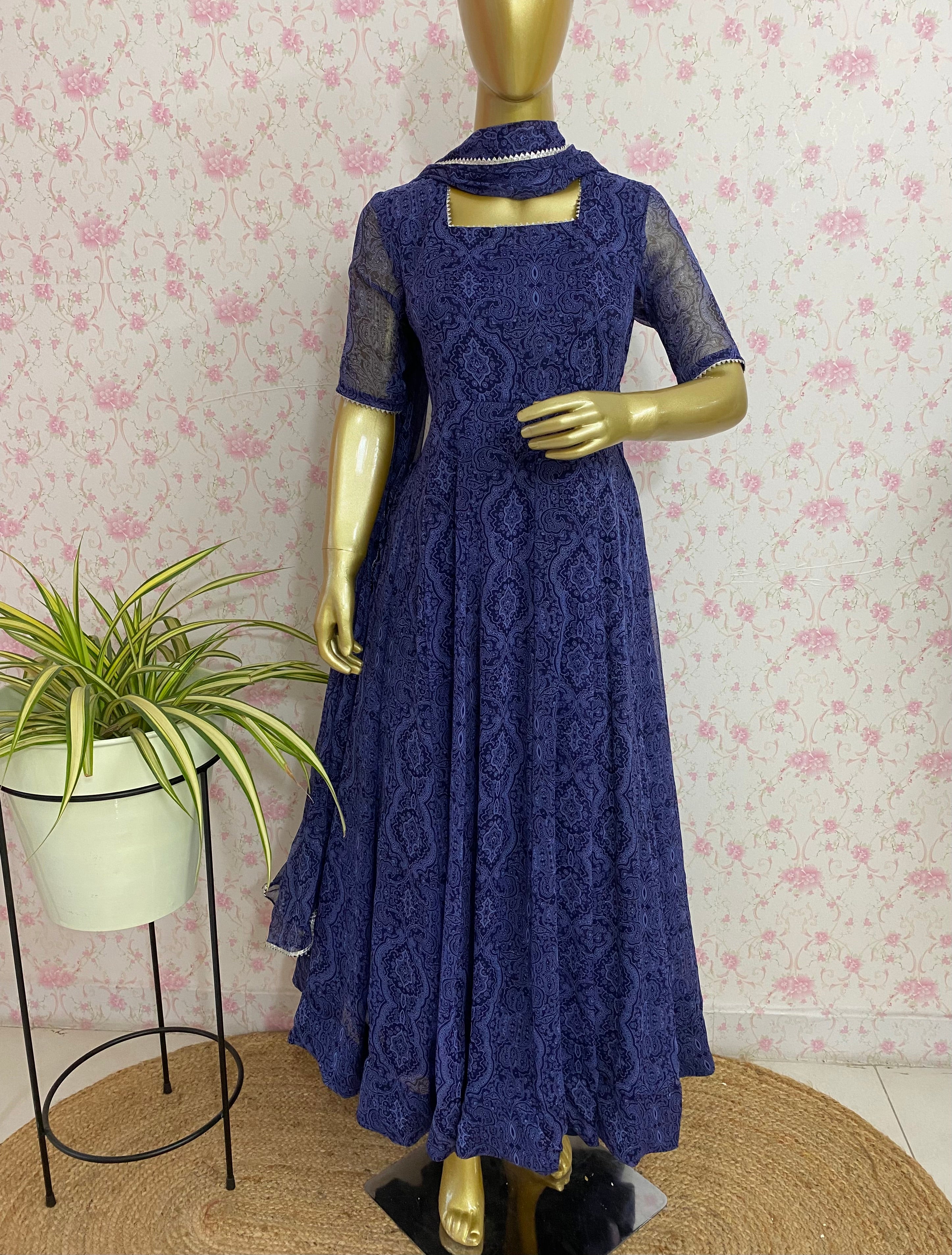 Blue printed chiffon dress - kasumi.in