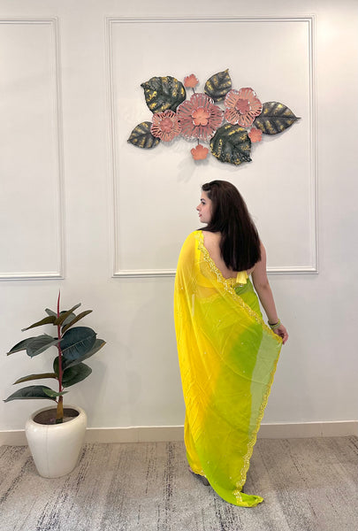 Green and yellow saree