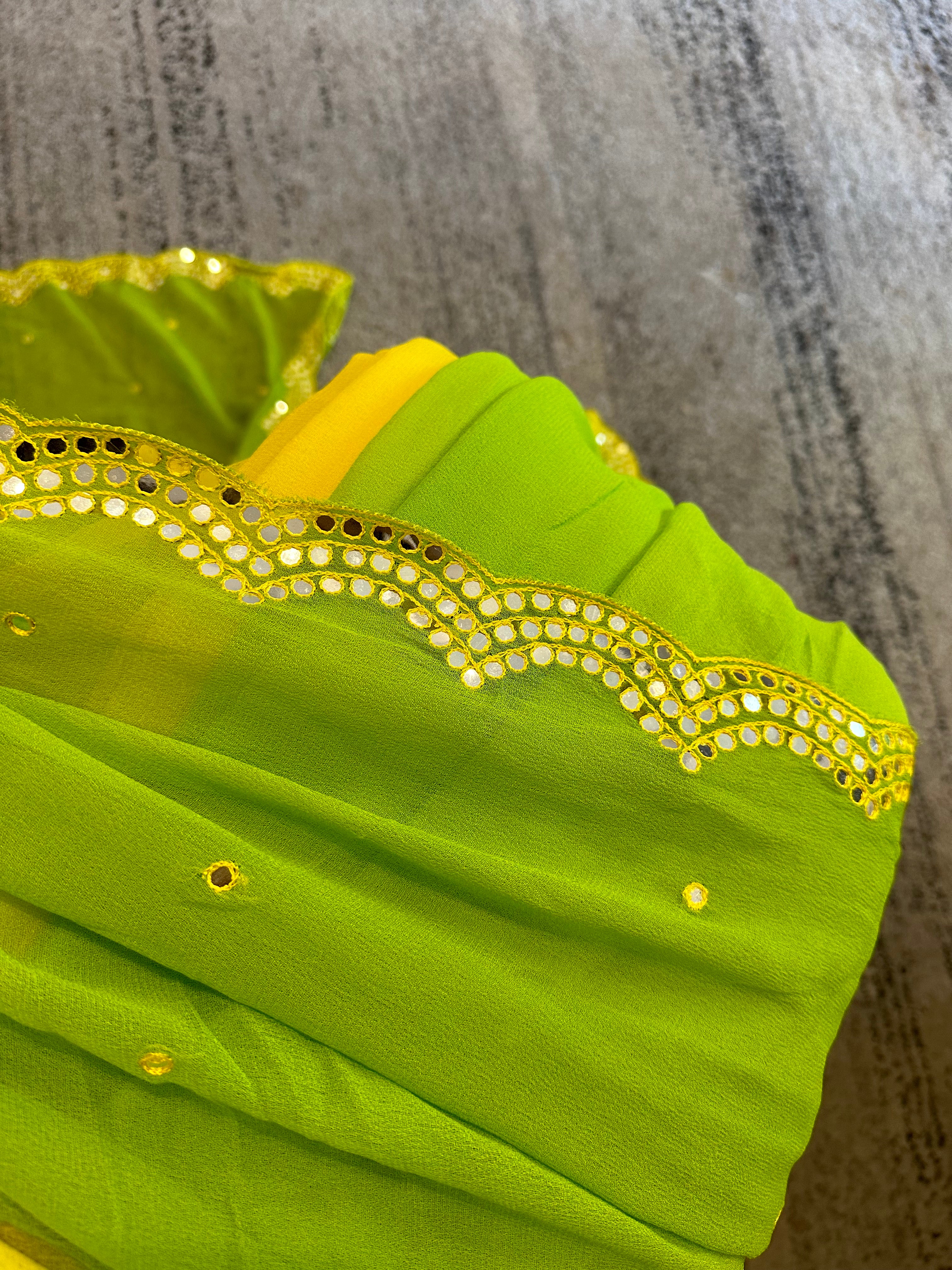 Green and yellow saree - kasumi.in